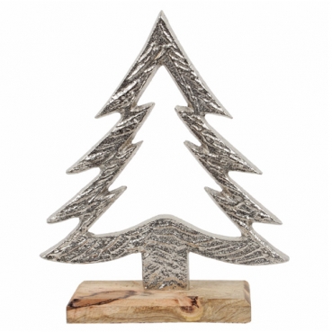 Metall Tannenbaum in Silber mit Holz Sockel, 20 cm