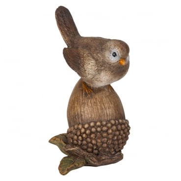 Dekofigur Vogel auf Eichel, 11 cm