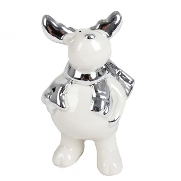 Porzellan Elch mit Stern, Weihnachten in Weiß/Silber, 10 cm