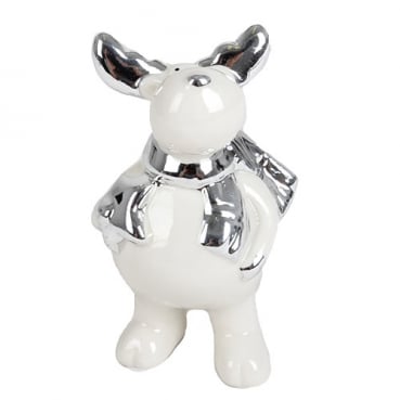 Porzellan Elch mit Stern, Weihnachten in Weiß/Silber, 10 cm