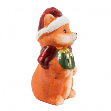 Niedlicher Weihnachts-Deko Fuchs mit Geschenk, 10 cm.
