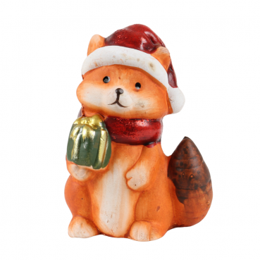 Niedlicher Weihnachts-Deko Fuchs mit Geschenk, 10 cm