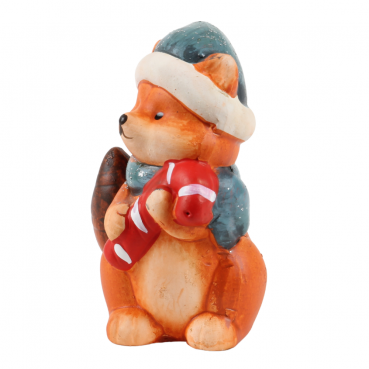 Niedlicher Weihnachts-Deko Fuchs mit Zuckerstange, 10 cm.