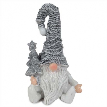 Dekofigur Weihnachts-Wichtel mit Tannenbaum in Silber, 11 cm