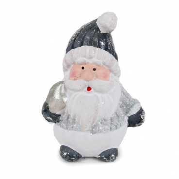 Keramik Weihnachtsmann mit Glitzerpulli, Stern in Silber/Grau, 75 mm