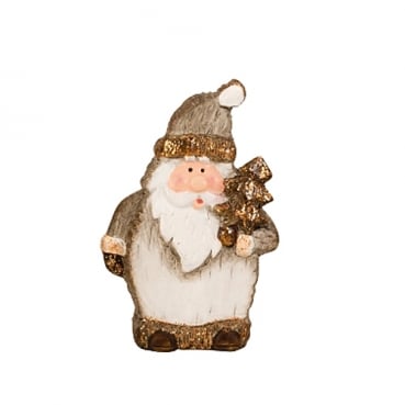 Keramik Figur Weihnachten, Weihnachtsmann in Holz-Optik, 10,5 cm