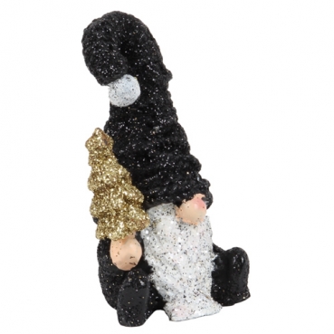 Dekofigur kleiner Weihnachts-Wichtel mit Tannenbaum, in Schwarz/Gold, 70 mm Dekofigur kleiner Weihnachts-Wichtel mit Tannenbaum, in Schwarz/Gold, 70 mm.