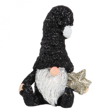 Dekofigur kleiner Weihnachts-Wichtel mit Stern, in Schwarz/Champagner, 70 mm