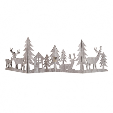 Deko-Leiste aus Holz mit Hirschen im winterlichen Wald, klappbar, 60 cm
