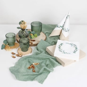 56-teiliges Tischdeko Paket Geburtstag "Eukalyptus Ranken"