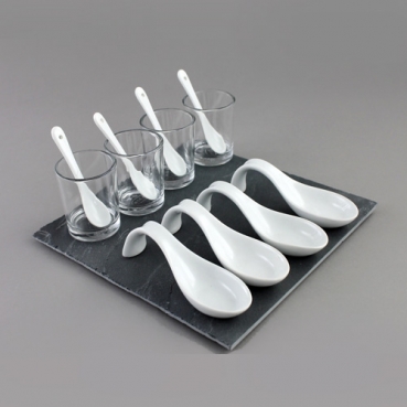 13tlg. Dip Set, Vorspeisenset auf Schiefertablett, 21 cm