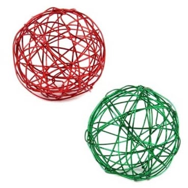 24er Box Drahtkugeln Weihnachtsmix in Rot/Dunkelgrün, 40 mm Draht Kugeln Weihnachten in Rot und Grün.