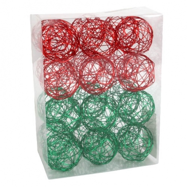 24er Box Drahtkugeln Weihnachtsmix in Rot/Dunkelgrün, 40 mm 24er Box Drahtkugeln Weihnachtsmix in Rot/Dunkelgrün, 40 mm.