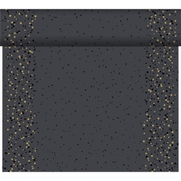 24 Meter Rolle Duni Dunicel Tischläufer Golden Stardust Black