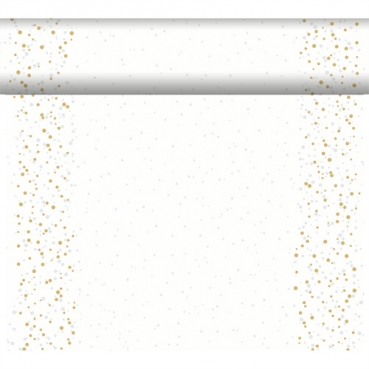 24 Meter Rolle Duni Dunicel Tischläufer Golden Stardust White