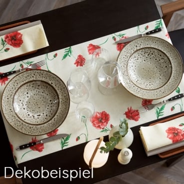 24 Meter Rolle Duni Dunicel Tischläufer Monique Duni Serie Monique. Blumenmotiv in Rot und Grün, Hintergrund in Creme.