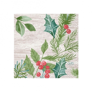 Duni Zelltuch Cocktail-Servietten Winter Greenery, 24 x 24 cm