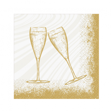Duni Zelltuch Cocktail-Servietten Sparkly Cheers White, 24 x 24 cm