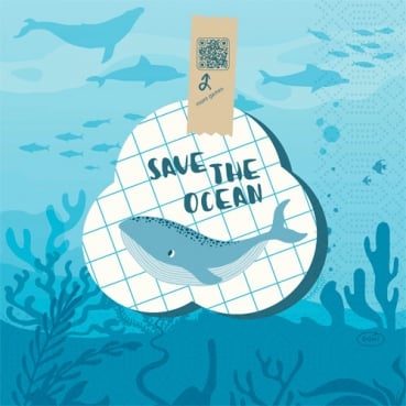 Duni Zelltuch Servietten Save The Ocean, 33 x 33 cm