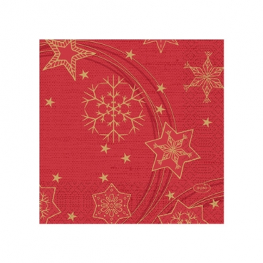 Duni Zelltuch Cocktail-Servietten Star Shine Red, 24 x 24 cm