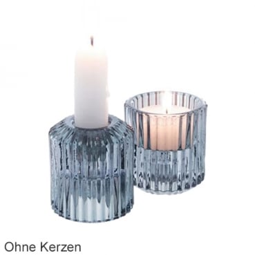 Glas Kerzenhalter 2 in 1 für Spitzkerzen, Leuchterkerzen, Teelichter in Grau