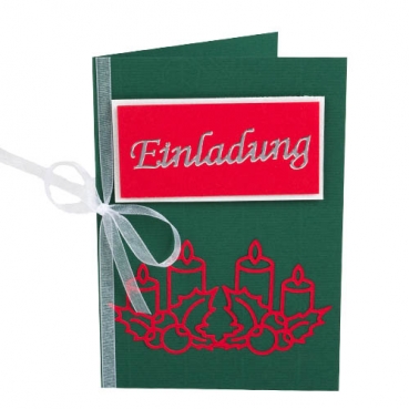 Einladungskarte Weihnachten, Adventslicht in Grün/Rot