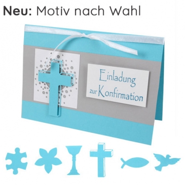Einladungskarte Konfirmation in Mintblau/Grau mit 6 Motiven zur Auswahl