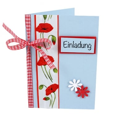 Einladungskarte Mohnblumen in Hellblau/Rot