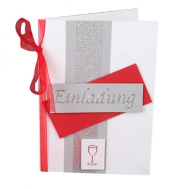 Einladungskarte Silvester in Silber/Rot
