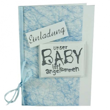 Einladungskarte Taufe, -Baby ist angekommen- in Hellblau