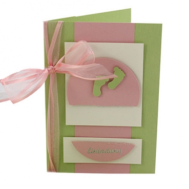 Einladungskarte zur Taufe, Baby Füßchen in Lindgrün/Rosa
