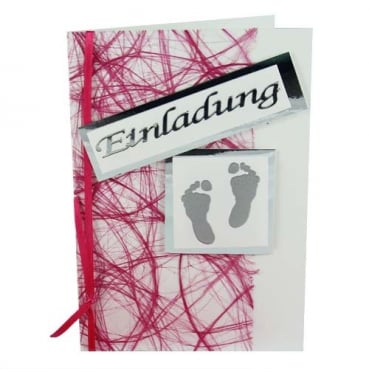 Einladungskarte zur Taufe, Baby Füßchen in Pink/Weiß
