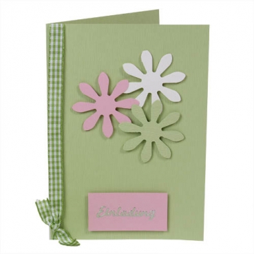 Einladungskarte Blüten, Geburtstag in Grün/Rosa