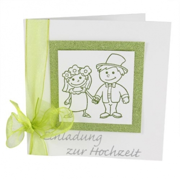 Einladungskarte Hochzeit, Brautpaar in Weiß/Grün