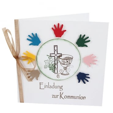 Einladungskarte Kommunion, Bunte Hände