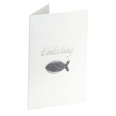 Einladungskarte Glitzer Fisch in Weiß Metallic