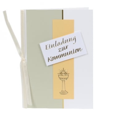 Einladungskarte Kommunion, Kelch in Lindgrün/Apricot