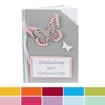 Einladungskarte Schmetterling zur Kommunion in 10 Farben