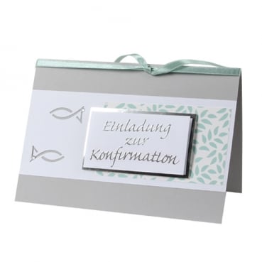 Einladungskarte Konfirmation, Fische, in Mint