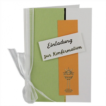 Einladungskarte zur Konfirmation in Grün/Orange