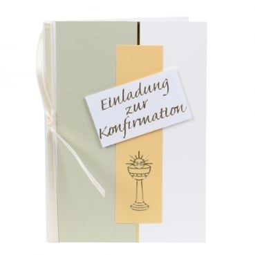 Einladungskarte Konfirmation, Kelch in Lindgrün/Apricot