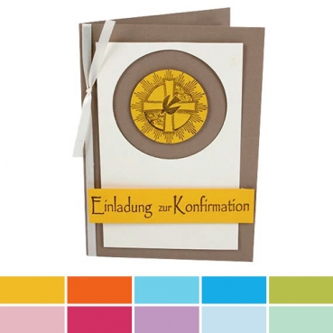 Einladungskarte Konfirmation, Kreuz, Taube in 10 Farben