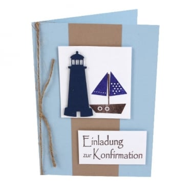 Einladungskarte Konfirmation, Leuchtturm, Boot