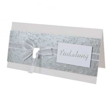 Einladungskarte Taufe, Babyfüßchen in Weiß, Silber geprägt