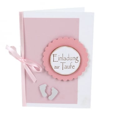 Einladungskarte Taufe mit Füßchen in Rosa-Weiß