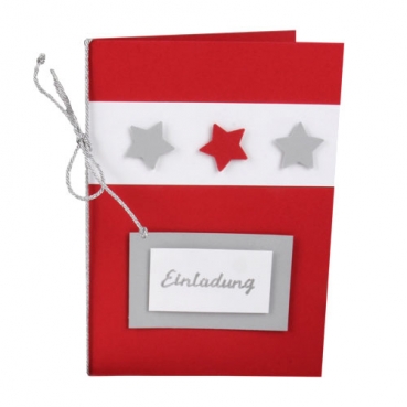 Einladungskarte Sterne, Weihnachten in Rot/Grau