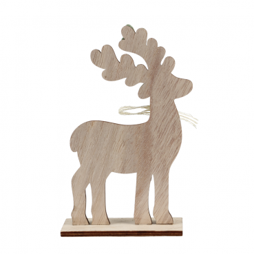 Deko Holz Hirsch mit Filz in Pistachio Green, 17 cm. Ansicht Rückseite.