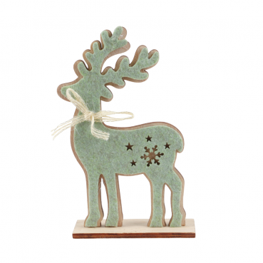 Deko Holz Hirsch mit Filz in Pistachio Green, 17 cm