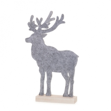 Großer Filz Hirsch auf Sockel, in Grau meliert, 34 cm