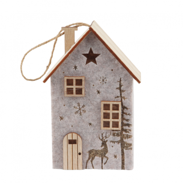 Deko Filz Haus mit Holz Verzierung und LED Beleuchtung, 14 cm Deko Filz Haus mit Holz Verzierung und LED Beleuchtung, 14 cm.